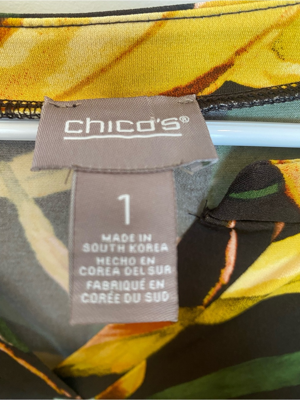 Chico’s Tropical Leaf Print Vneck Dress Sz 1 (8) Medium Yellow Green Black - Picture 5 of 8